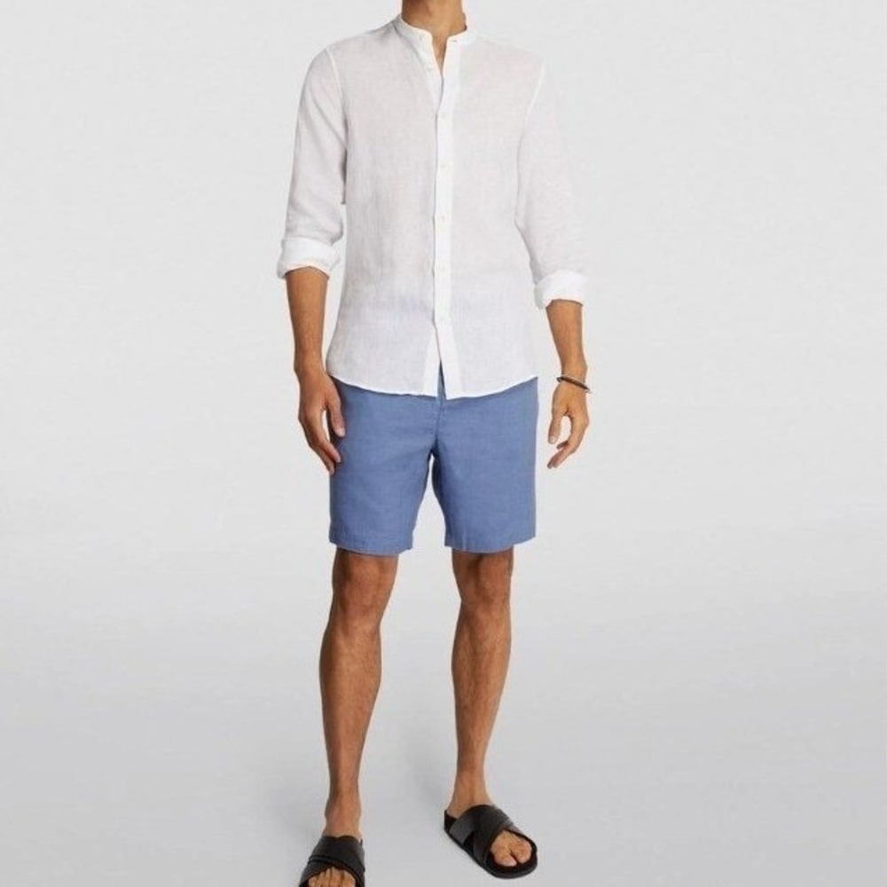 Frescobol Carioca Men's Linen Cotton Felipe 8" Shorts Golf Beach Sz 38 Blue Good